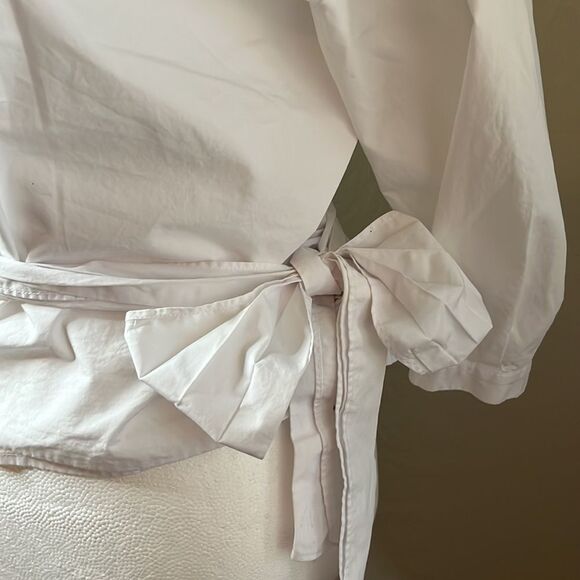 KENSIE white wrap front tie mid length sleeve top V-neck 100% cotton large - Picture 2 of 9